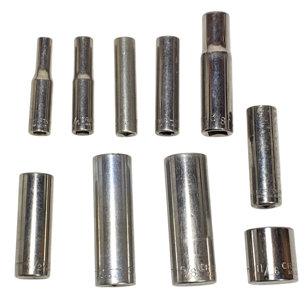 Craftsman 10 Pc Socket Set 1/4" 1/2" Drive 3/16-11/16” SAE 6 Pt Deep Shallow